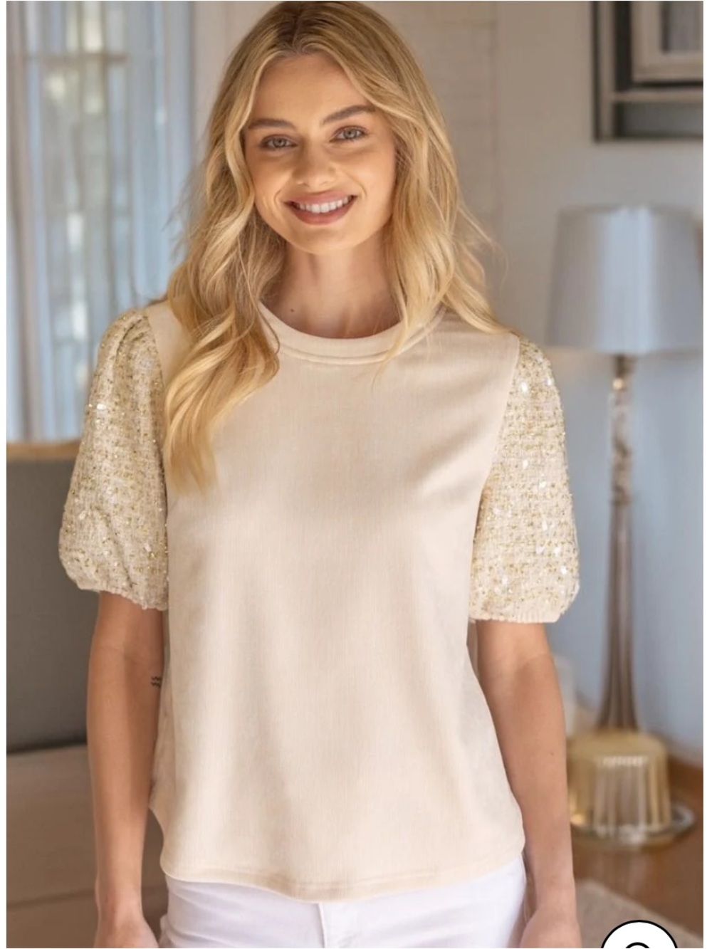 Cream Puff Sleeve Top M